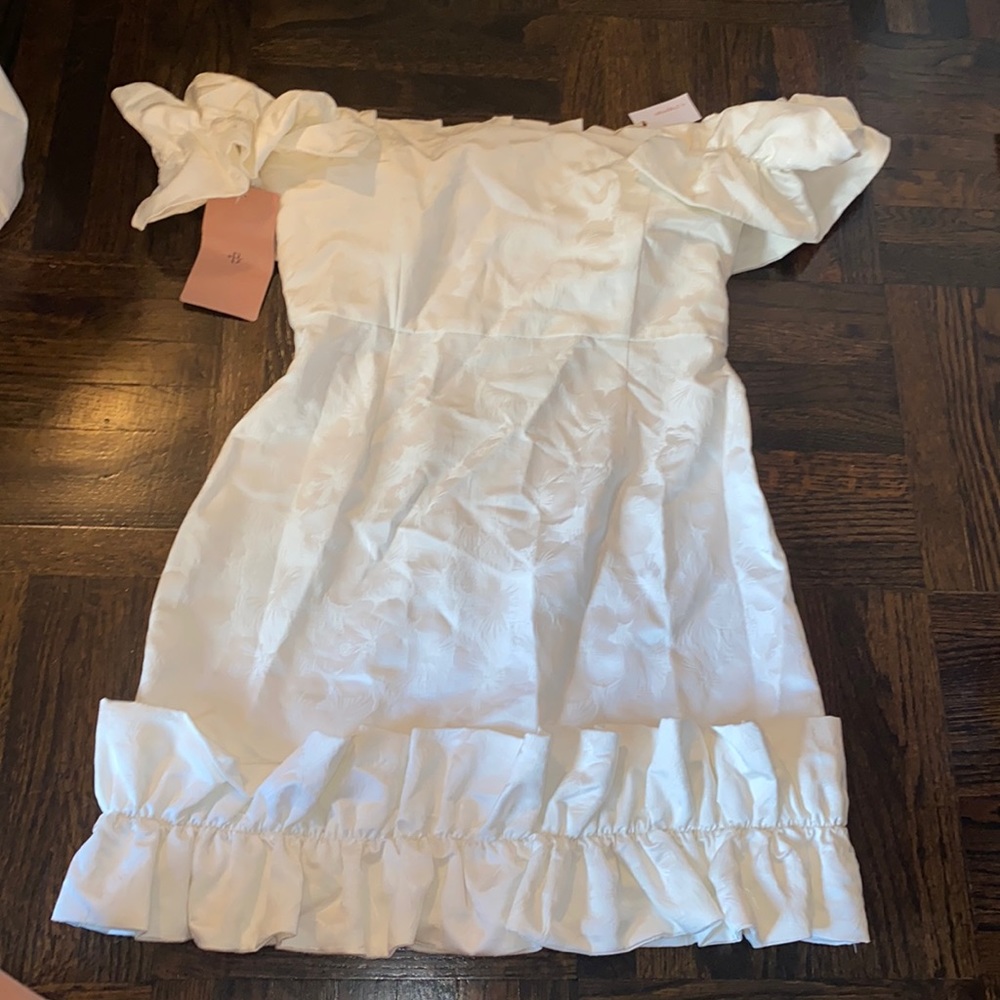 Off the shoulder V. Chapman dress. Perfect for brides. Tags on never worn